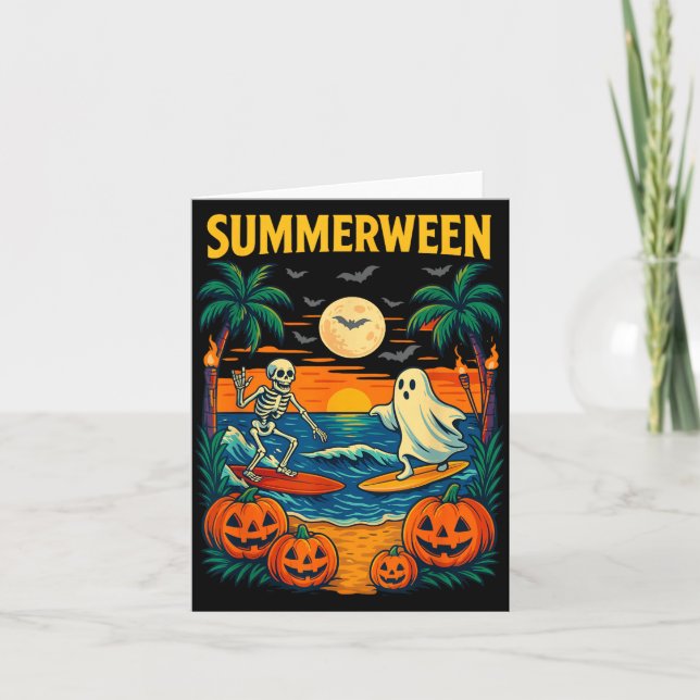 Halloween Skeleton Ghost Beach Costume Spooky Card (Front)