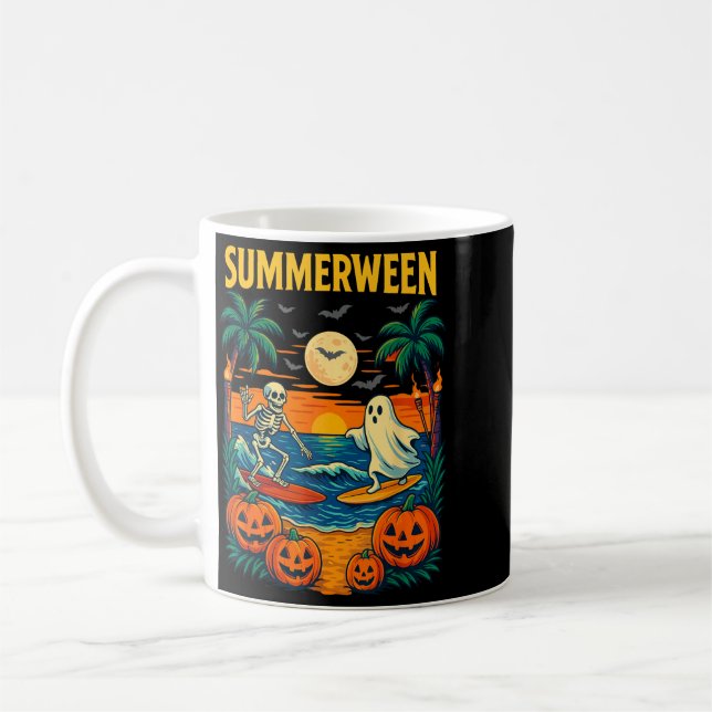 Halloween Skeleton Ghost Beach Costume Spooky Coffee Mug (Left)