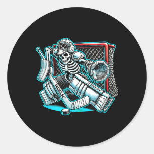 Halloween Skeleton Goalie Hockey Classic Round Sticker