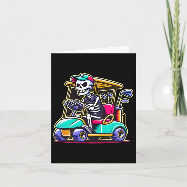 Halloween Skeleton Golf Cart Golfer  Card (Front)