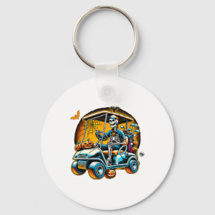 Halloween Skeleton Golf Cart Golfer Key Ring