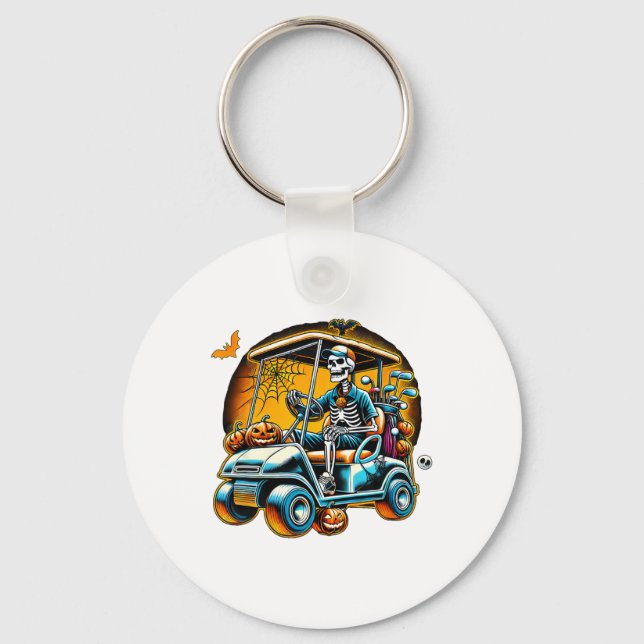 Halloween Skeleton Golf Cart Golfer  Key Ring (Front)