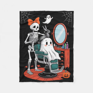 Halloween Skeleton Hairdresser Hairstylist  Fleece Blanket