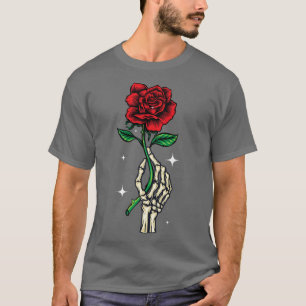 Halloween Skeleton Hand Holding a Red Rose T-Shirt