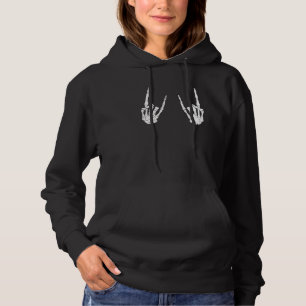 Halloween Skeleton Hand Horns Rock N Roll Music Hoodie