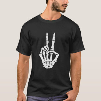 Halloween Skeleton Hand Peace Sign Funny Costume S T-Shirt