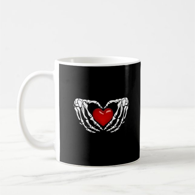 Halloween Skeleton Hands Around Heart Coffee Mug (Left)