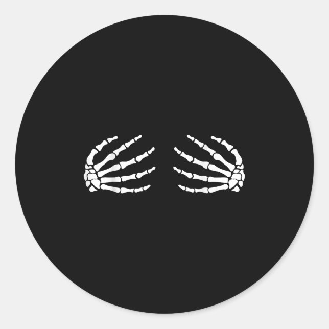 Halloween Skeleton Hands Breast Scary Bra  Classic Round Sticker (Front)