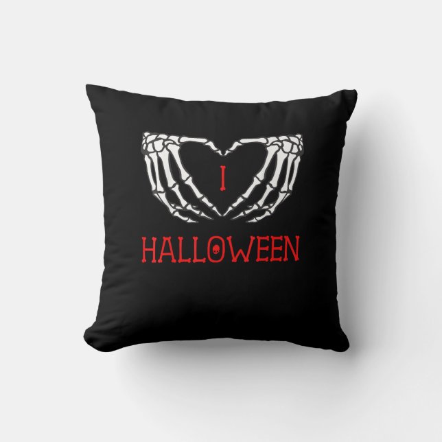 Halloween Skeleton Hands Forming Heart Gothic Cushion (Front)