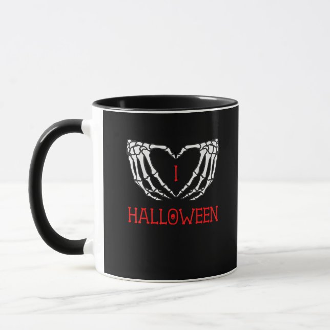 Halloween Skeleton Hands Forming Heart Gothic Mug (Left)