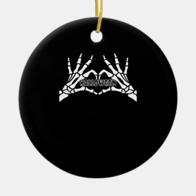 Halloween - Skeleton Hands Heart Ceramic Tree Decoration (Front)