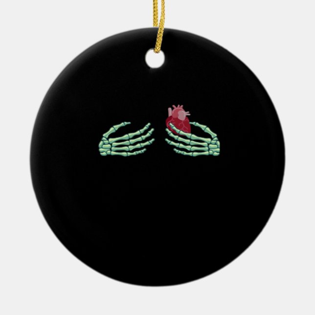Halloween Skeleton Hands With Heart Classic Ceramic Tree Decoration (Front)
