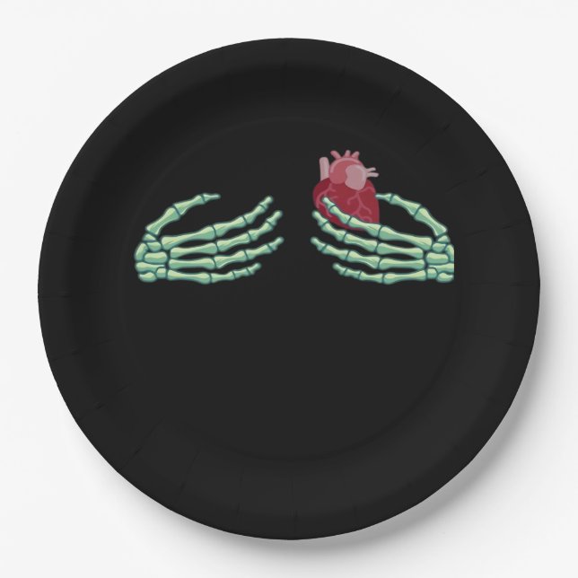 Halloween Skeleton Hands With Heart Classic Paper Plate (Front)