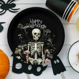 Halloween Skeleton Haunted Forest Black Paper Plate