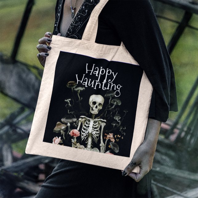 Halloween Skeleton Haunted Forest Party Black Tote Bag (Creator Uploaded)