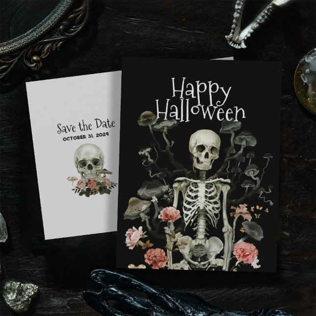 Halloween Skeleton Haunted Forest Save the Date Postcard (Creator Uploaded)