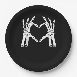 Halloween Skeleton Heart Hand Minimal Look Paper Plate