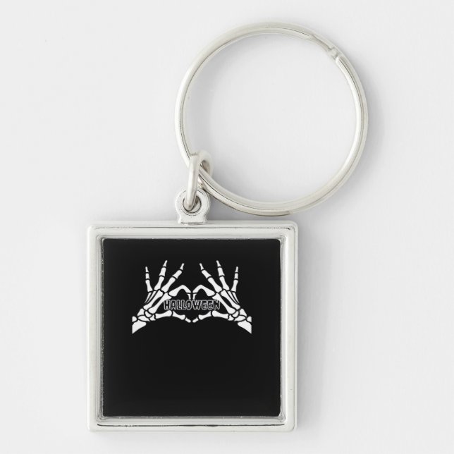 Halloween Skeleton Heart Hands Retro Style Key Ring (Front)