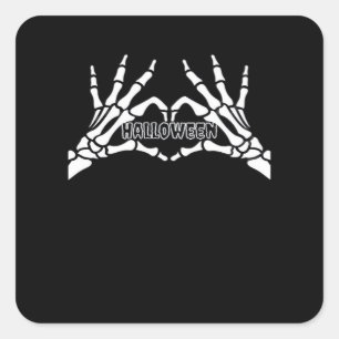 Halloween Skeleton Heart Hands Retro Style Square Sticker