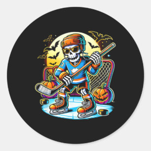 Halloween Skeleton Hockey _1 Classic Round Sticker