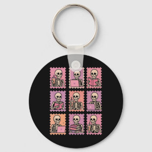 Halloween Skeleton Holding Coffee Postage Stamps S Key Ring