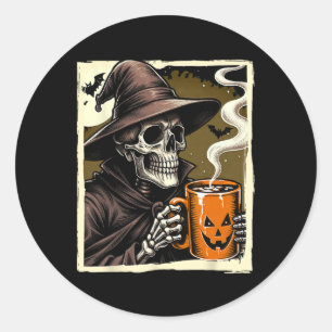 Halloween Skeleton Hot Cocoa Dead Inside Spooky Se Classic Round Sticker