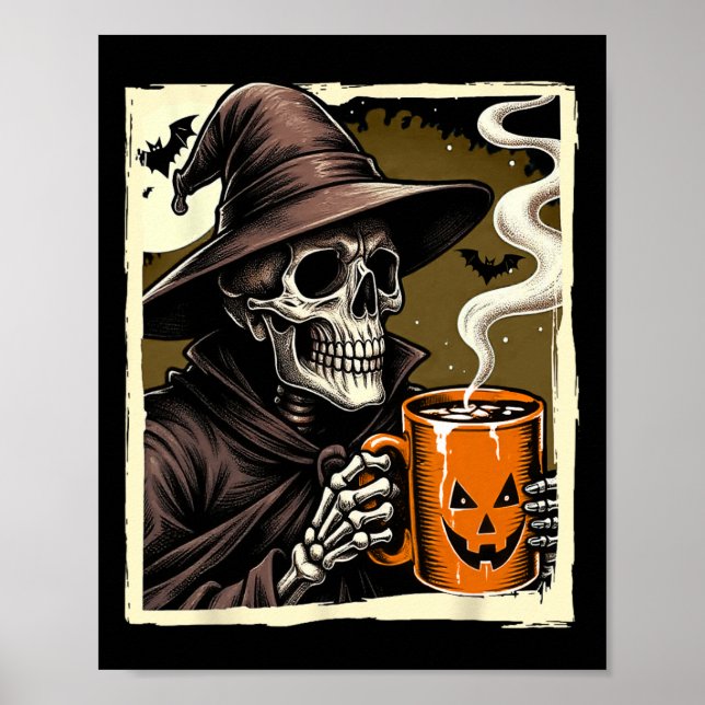 Halloween Skeleton Hot Cocoa Dead Inside Spooky Se Poster (Front)