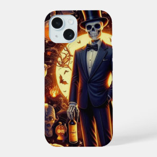 Halloween Skeleton in a Tux with a Top Hat iPhone 15 Case