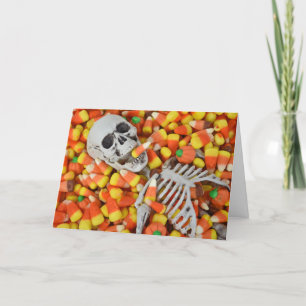 Halloween Skeleton In Candy Corn Card