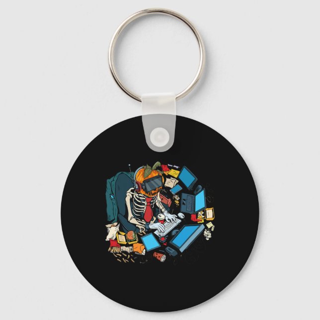 Halloween Skeleton Jack O Lantern Gamer Boys  Key Ring (Front)