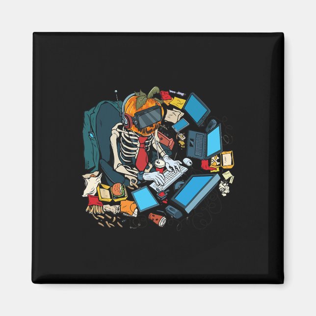 Halloween Skeleton Jack O Lantern Gamer Boys  Magnet (Front)