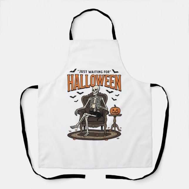 Halloween Skeleton Just Waiting Funny Vintage_1 Apron (Front)