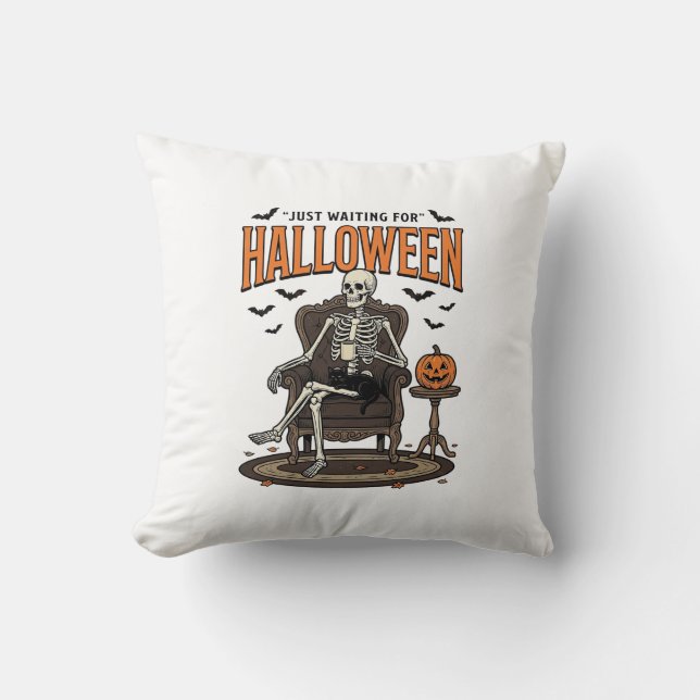 Halloween Skeleton Just Waiting Funny Vintage_1 Cushion (Front)