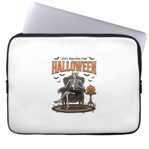 Halloween Skeleton Just Waiting Funny Vintage_1 Laptop Sleeve