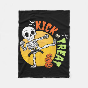 Halloween Skeleton Karate Kick Martial Art Taekwon Fleece Blanket