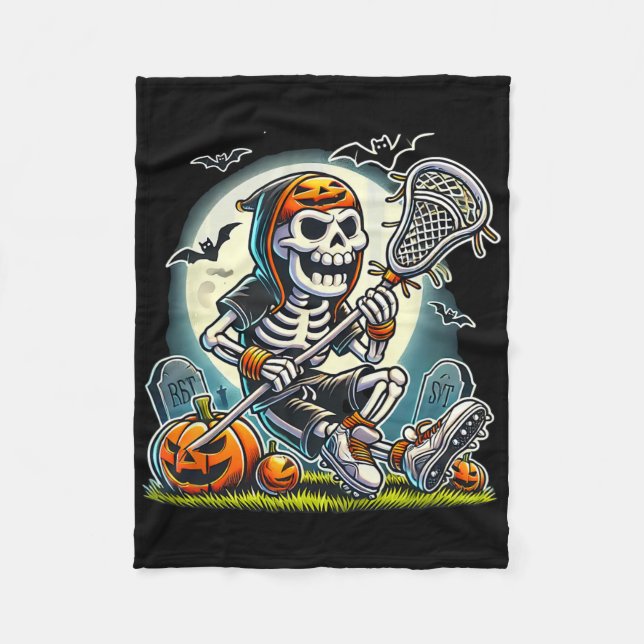 Halloween Skeleton Lacrosse  Fleece Blanket (Front)