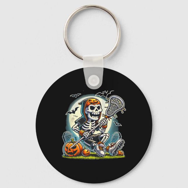 Halloween Skeleton Lacrosse  Key Ring (Front)