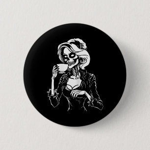 Halloween Skeleton Lazy Skull Drinking Coffee Cost 6 Cm Round Badge