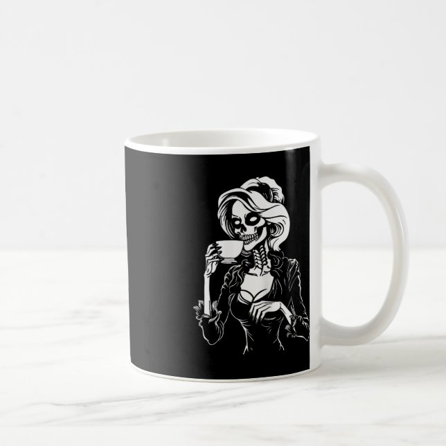Halloween Skeleton Lazy Skull Drinking Coffee Cost Coffee Mug (Right)
