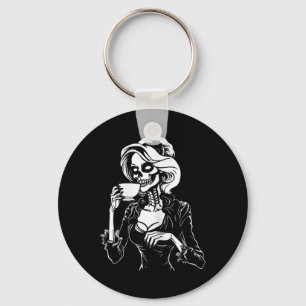 Halloween Skeleton Lazy Skull Drinking Coffee Cost Key Ring