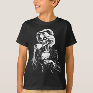 Halloween Skeleton Lazy Skull Drinking Coffee Cost T-Shirt