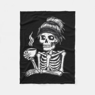 Halloween Skeleton Messy Bun Coffee Funny Costume Fleece Blanket