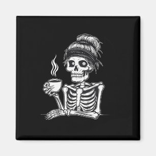 Halloween Skeleton Messy Bun Coffee Funny Costume Magnet