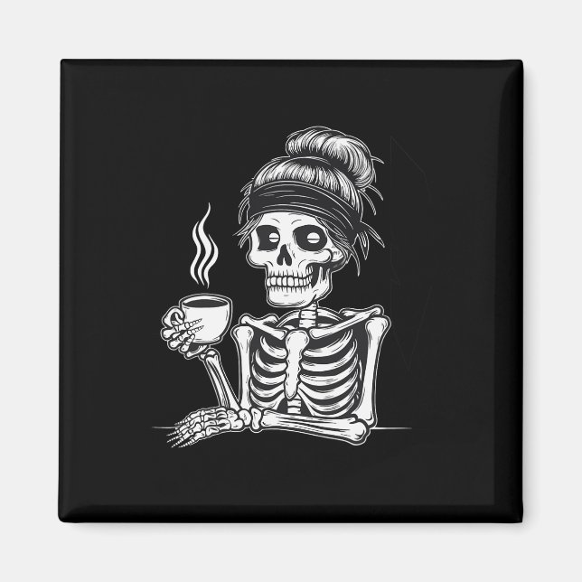 Halloween Skeleton Messy Bun Coffee Funny Costume  Magnet (Front)