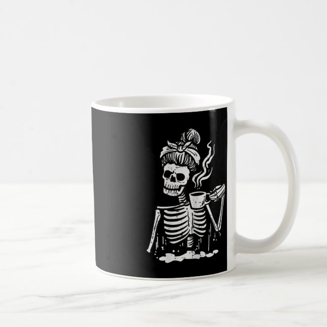Halloween Skeleton Messy Bun Coffee Funny Costume  Mug (Right)