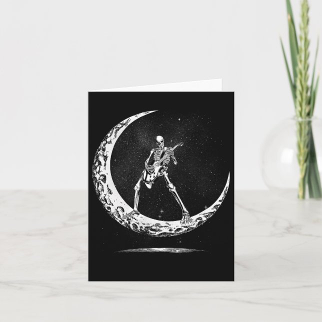 Halloween Skeleton Moon Rock And Roll Musician Gui Card (Front)