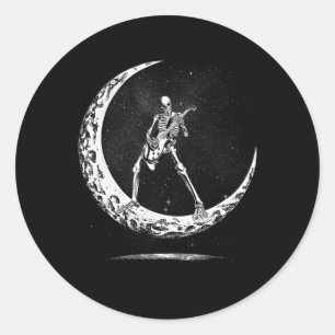Halloween Skeleton Moon Rock And Roll Musician Gui Classic Round Sticker