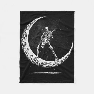 Halloween Skeleton Moon Rock And Roll Musician Gui Fleece Blanket