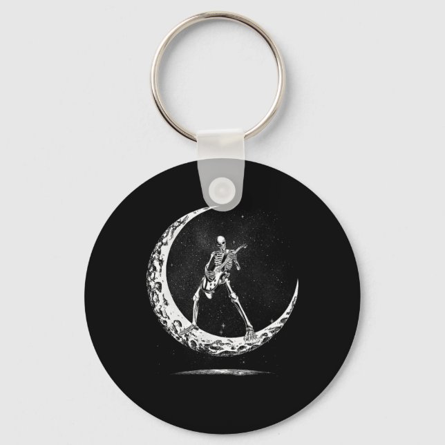 Halloween Skeleton Moon Rock And Roll Musician Gui Key Ring (Front)