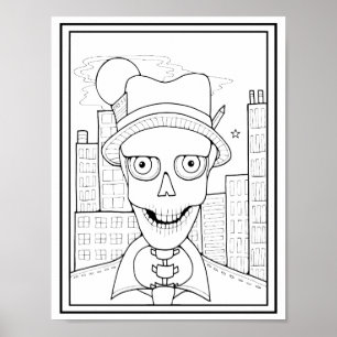 Halloween Skeleton Newsman Press Coloring Page Art Poster